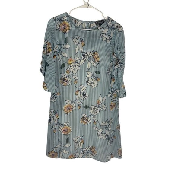 Luxology Blue Stripe Floral Flutter Sleeve Casual Dress Size 4 Style# Y631595E27 - Picture 1 of 13